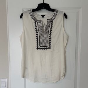 Ann Taylor White Blouse with Black Embroidery